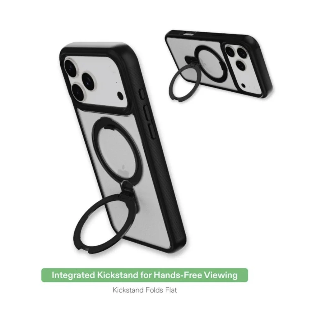 iPhone 17 AIR ONN Rotating Kickstand Clear Frosted Black Case MagSafe Compatible